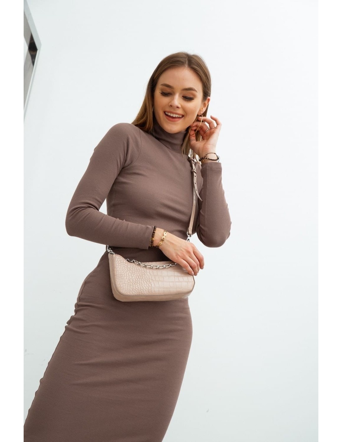 Basic cappuccino turtleneck dress FG624 - Online store - Boutique